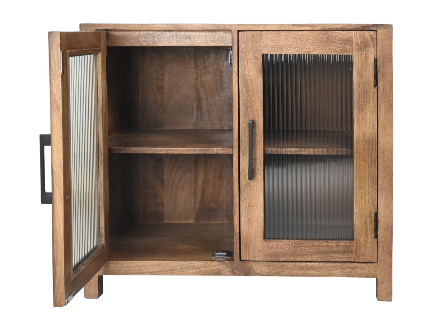 HSM Collection-Vitrinekast Laag 2 Deur-80x40x70-Naturel-Mango/Glas
