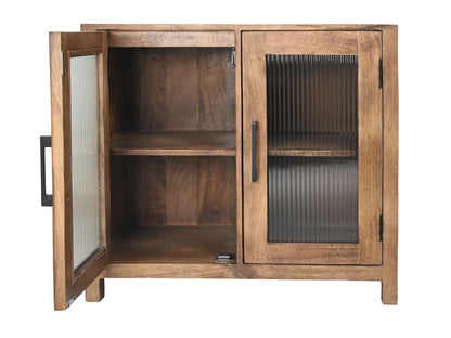 HSM Collection-Vitrinekast Laag 2 Deur-80x40x70-Naturel-Mango/Glas