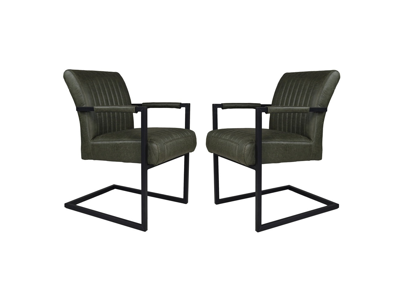 HSM Collection-Eetkamerstoel Texas Met Arm S/2-55x50x85-Groen/Zwart-Leder/Metaal