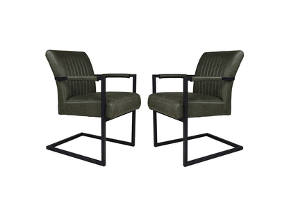 HSM Collection-Eetkamerstoel Texas Met Arm S/2-55x50x85-Groen/Zwart-Leder/Metaal