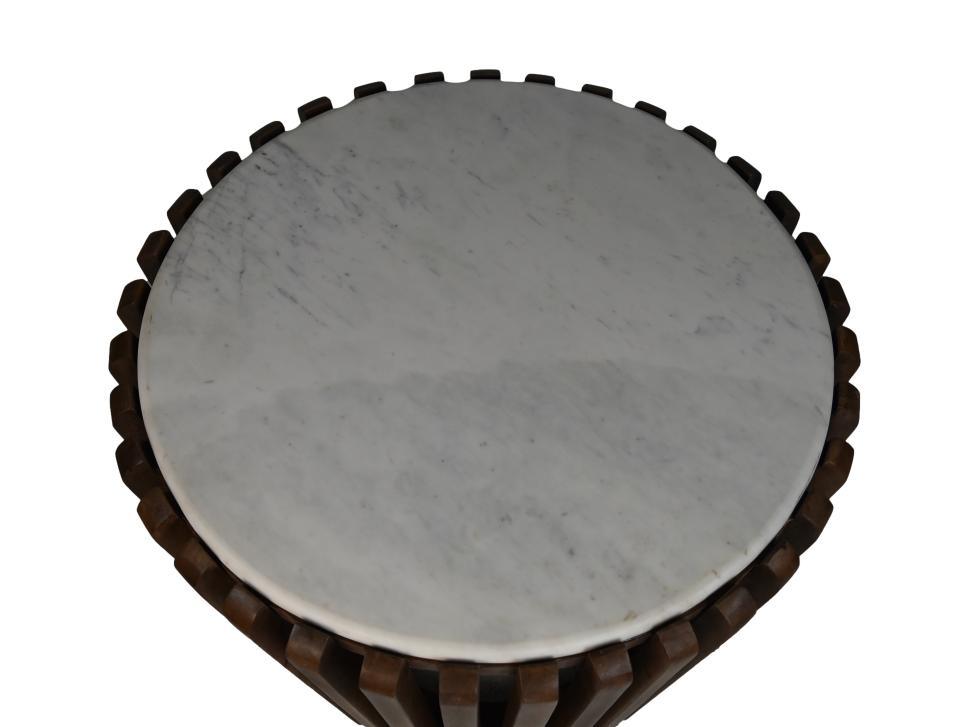 HSM Collection-Ronde Bijzettafel-ø60x60-Bruin/Wit-Mango/Marmer