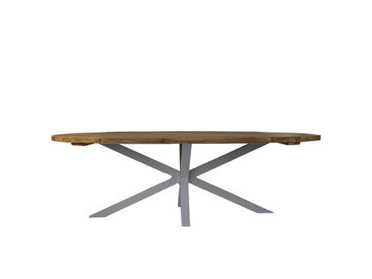 HSM Collection -Tuintafel ovaal - 220x110x78 - Naturel/Wit - Oud teakhout/metaal