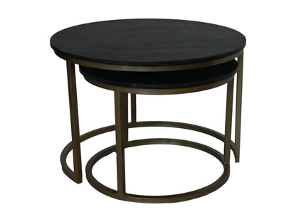 HSM Collection-Ronde Bijzettafel Ronin S/2-ø70x47/ø55x41-Zwart/Goud-Marmer/Metaal