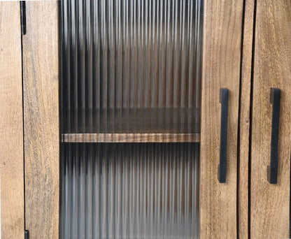 HSM Collection-Vitrinekast Laag 2 Deur-80x40x70-Naturel-Mango/Glas
