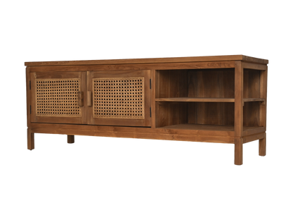 HSM Collection-Tv Meubel 2 Deur 2 Vak-135x52x42-Naturel-Rotan/Teak