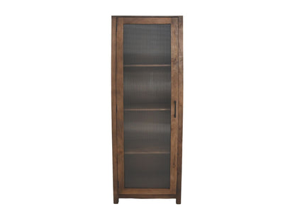 HSM Collection-Vitrinekast 1 Deur Links-60x40x180-Naturel-Mango/Glas