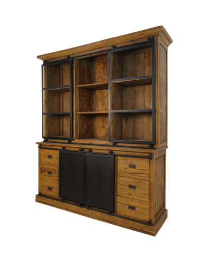 HSM Collection-Buffetkast Blackburn 4 Deur 6 La-180x50x220-Naturel/Zwart-Teak/Metaal