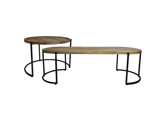 HSM Collection -Salontafelset Ovaal/Rond - Mangohout/metaal - Set van 2