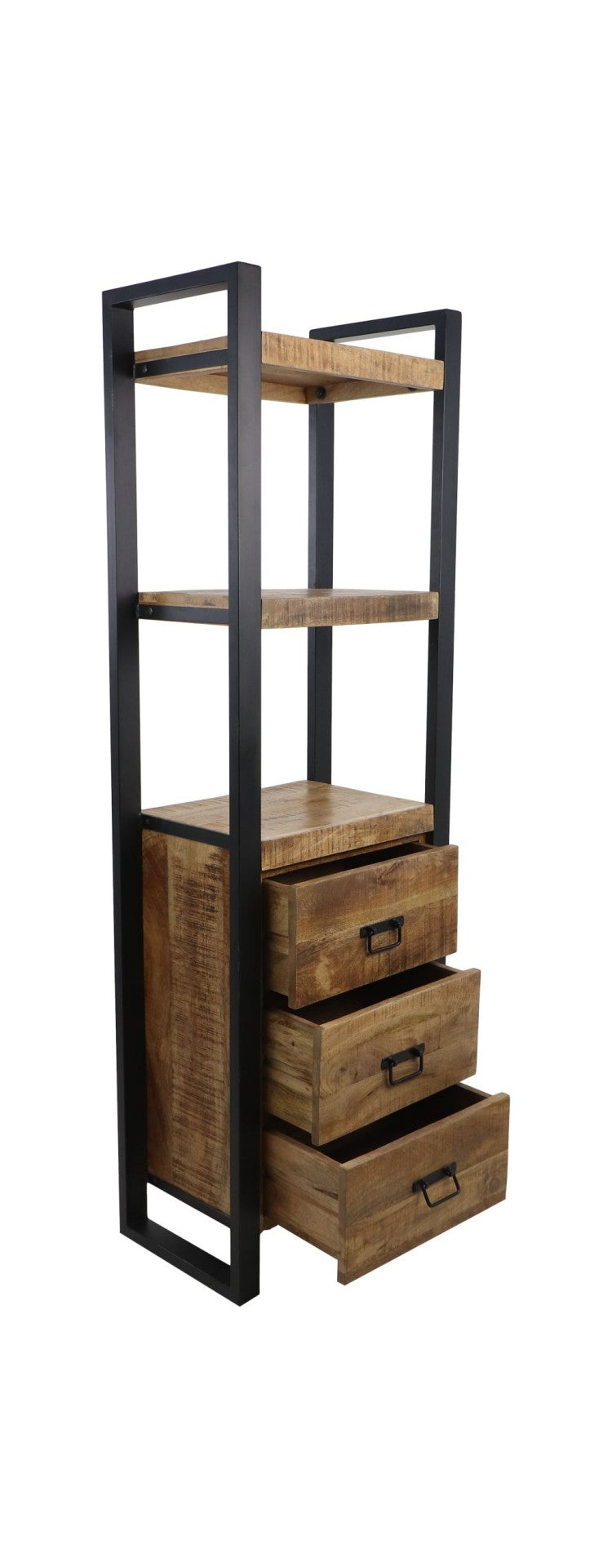 HSM Collection-Boekenkast 3 Lade-55x35x175-Naturel/Zwart-Mango/Metaal