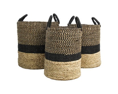 HSM Collection-Mandenset Malibu S/3-ø42x45 / ø38x42 / ø34x39-Naturel/Zwart-Waterhyacint