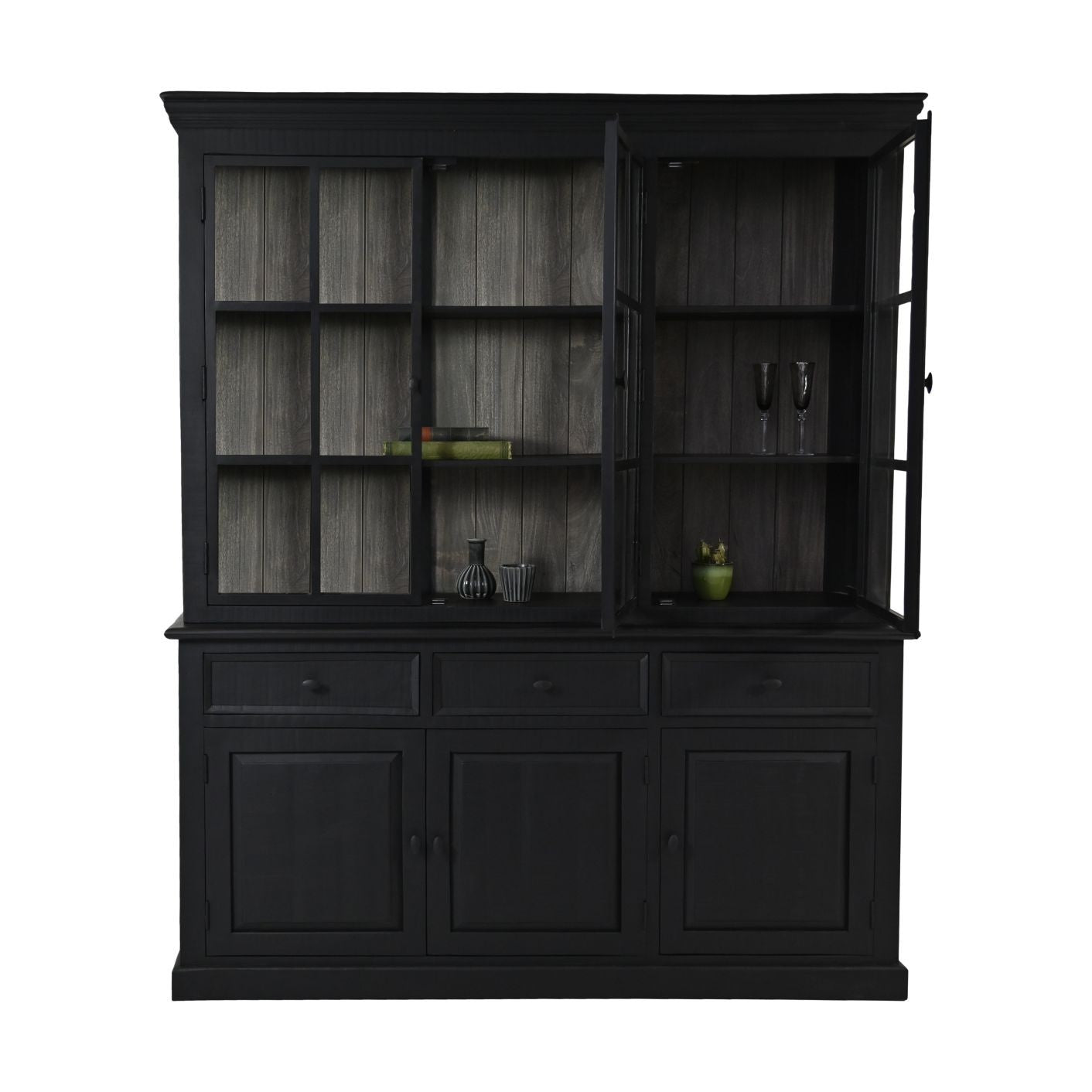 HSM Collection-Buffetkast Provence 6 Deur 3 La-160x45x215-Zwart/Grijs-Mango/Metaal