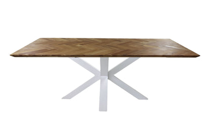 HSM Collection-Rechthoekige Eettafel Fishbone-200x100x76-Naturel/Wit-Eiken/Metaal