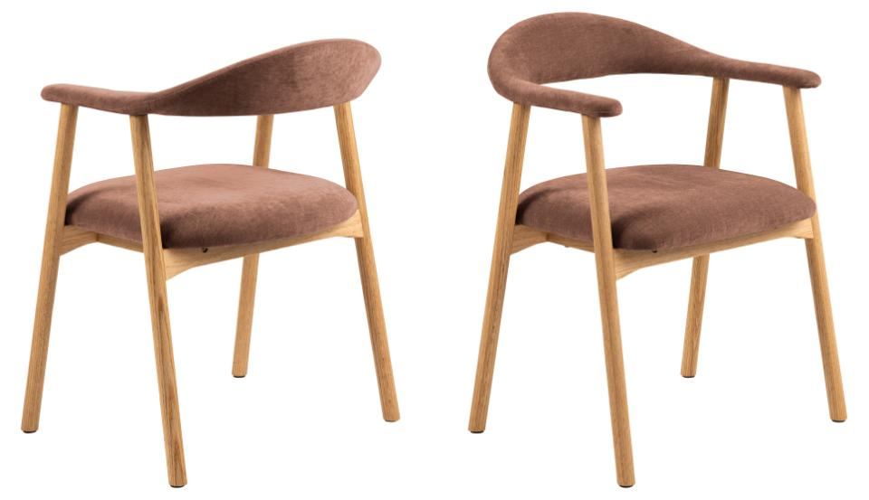 HSM Collection-Eetkamerstoel Ella Met Arm S/2-56x54x76-Terracotta/White Wash-Stof/Eiken