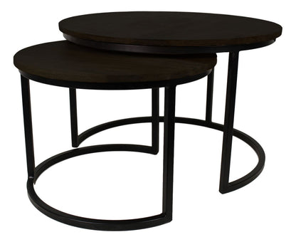 HSM Collection-Ronde Bijzettafel Ronin S/2-ø70x45/ø50x38-Zwart-Mango/Metaal