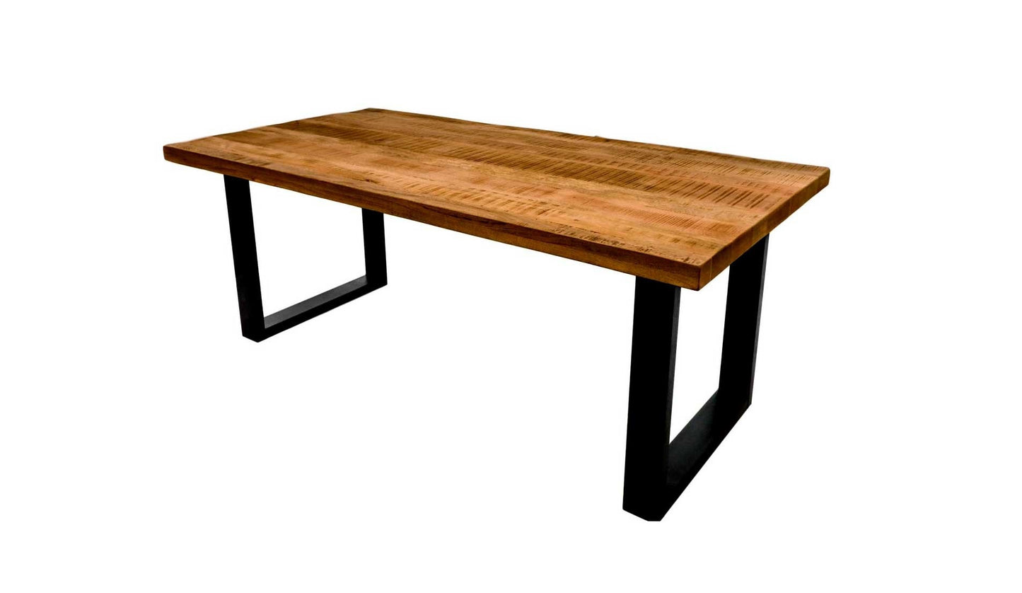 HSM Collection-Rechthoekige Eettafel Melbourne-160x90x77-Bruin/Zwart-Mango/Metaal