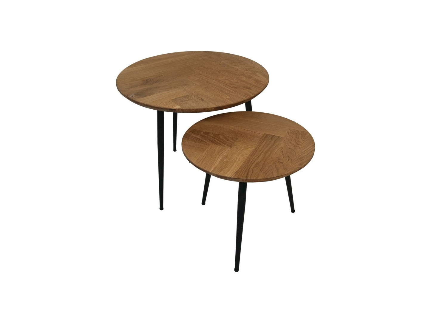 HSM Collection-Ronde Bijzettafel Fishbone S/2-ø60x49/ø45x39-Naturel-Zwart/Zwart-Eiken/Metaal