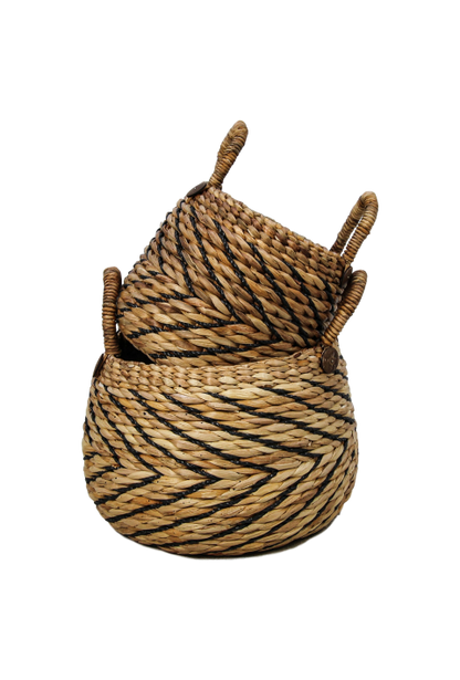 HSM Collection-Mandenset S/2-ø40x42/ø30x36-Naturel/Zwart-Waterhyacint