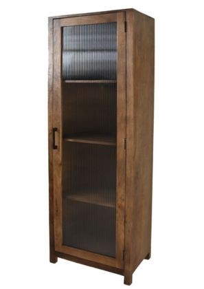 HSM Collection-Vitrinekast 1 Deur Rechts-60x40x180-Naturel-Mango/Glas
