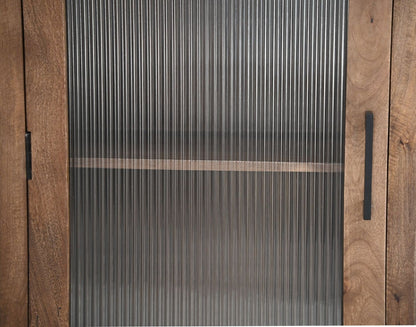 HSM Collection-Vitrinekast 1 Deur Links-60x40x180-Naturel-Mango/Glas