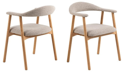 HSM Collection-Eetkamerstoel Ella Met Arm S/2-56x54x76-Zand/White Wash-Stof/Eiken