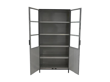 HSM Collection-Vitrinekast Bronx Hoog 2 Deur-90x40x190-Zwart/Grijs-Metaal