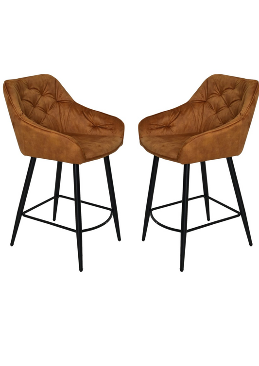 HSM Collection-Barstoel Liverpool S/2-56x61x97-Goud/Zwart-Stof/Metaal