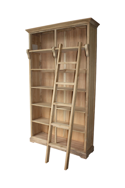 HSM Collection-Boekenkast Met Trap-136x40x235-Naturel-Teak