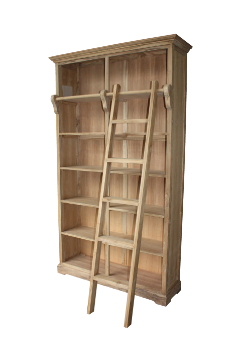 HSM Collection-Boekenkast Met Trap-136x40x235-Naturel-Teak