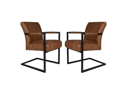 HSM Collection-Eetkamerstoel Texas Met Arm S/2-55x50x85-Cognac/Zwart-Leder/Metaal
