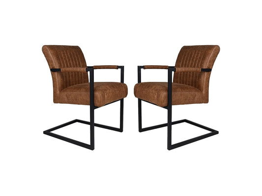 HSM Collection-Eetkamerstoel Texas Met Arm S/2-55x50x85-Cognac/Zwart-Leder/Metaal