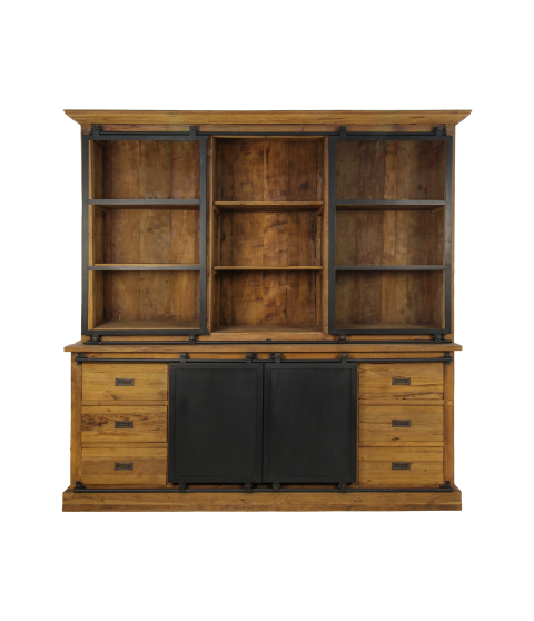 HSM Collection-Buffetkast Blackburn 4 Deur 6 La-220x50x220-Naturel/Zwart-Teak/Metaal