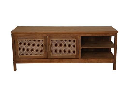 HSM Collection-Tv Meubel 2 Deur 2 Vak-135x52x42-Naturel-Rotan/Teak