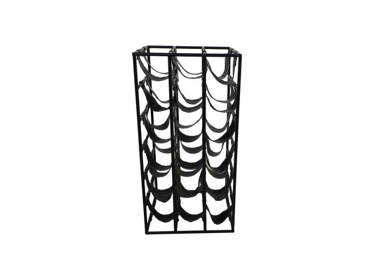 HSM Collection-Staand Wijnrek 18 Flessen-33x33x64-Zwart-Metaal/Kunstleder
