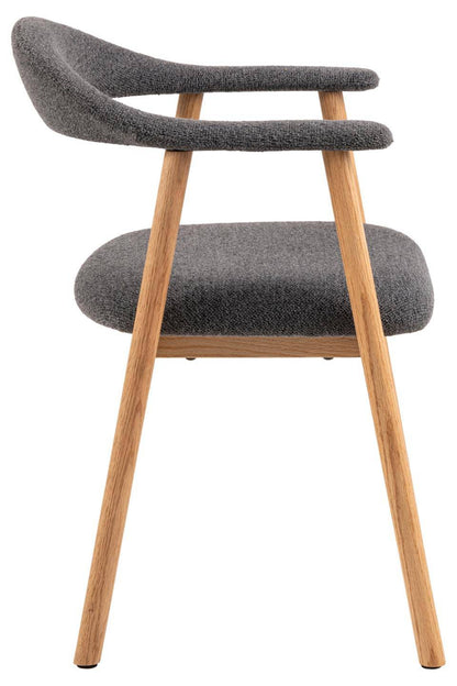HSM Collection-Eetkamerstoel Ella Met Arm S/2-56x54x76-Grijs/White Wash-Stof/Eiken