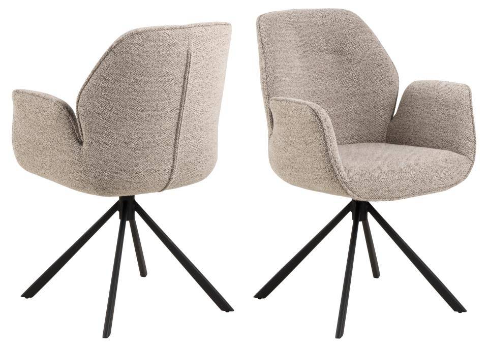 HSM Collection-Eetkamerstoel Nora + Armleuning-90x62x61-Zand/Zwart-Stof/Metaal