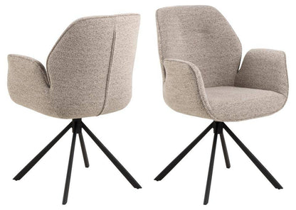 HSM Collection-Eetkamerstoel Nora + Armleuning-90x62x61-Zand/Zwart-Stof/Metaal