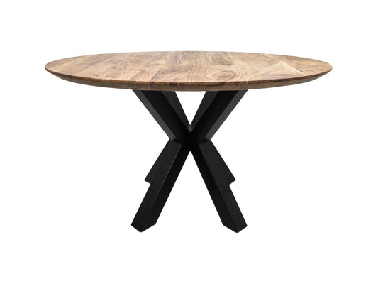 HSM Collection-Ronde Eettafel Zurich-ø120x3,8-Naturel/Zwart-Acacia/Metaal
