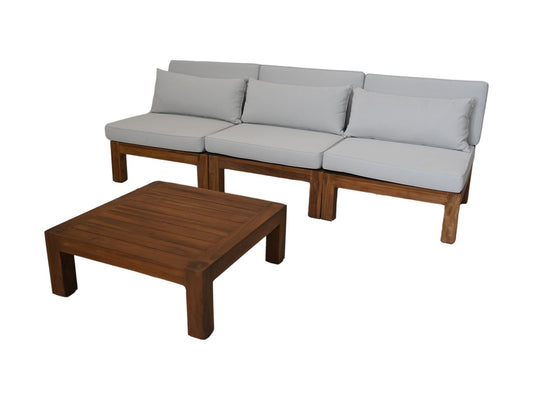HSM Collection-Tuin Lounge Set Aruba 4 Delig-84x252x64-Naturel/Wit-Teak/Stof