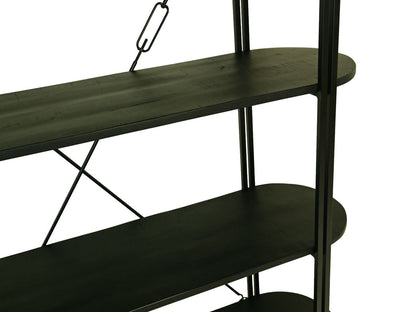 HSM Collection-Wandkast Met 4 Planken-130x39x140-Zwart-Mango/Metaal
