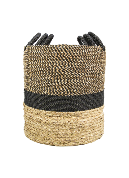 HSM Collection-Mandenset Malibu S/3-ø42x45 / ø38x42 / ø34x39-Naturel/Zwart-Waterhyacint