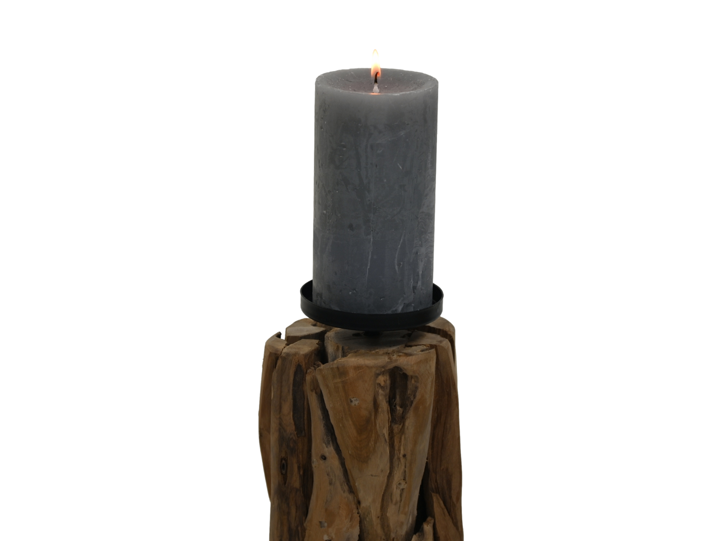 HSM Collection-Kaarsenhouder 1 Kaars-13x13x21-Naturel/Zwart-Teak/Metaal