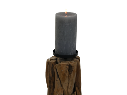 HSM Collection-Kaarsenhouder 1 Kaars-13x13x21-Naturel/Zwart-Teak/Metaal