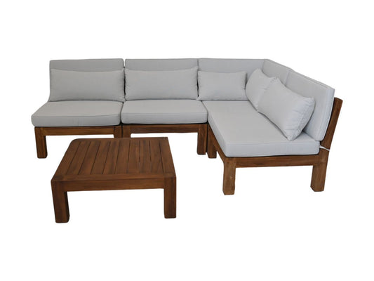 HSM Collection-Tuin Lounge Set Aruba 5 Delig-168x252x64-Naturel/Wit-Teak/Stof