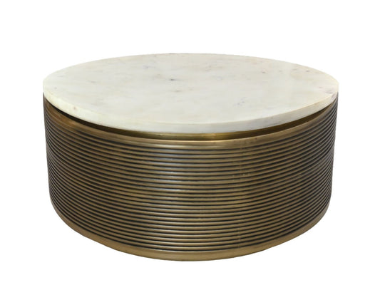 HSM Collection-Ronde Salontafel Rible-ø80x40-Wit/Goud-Marmer/Metaal