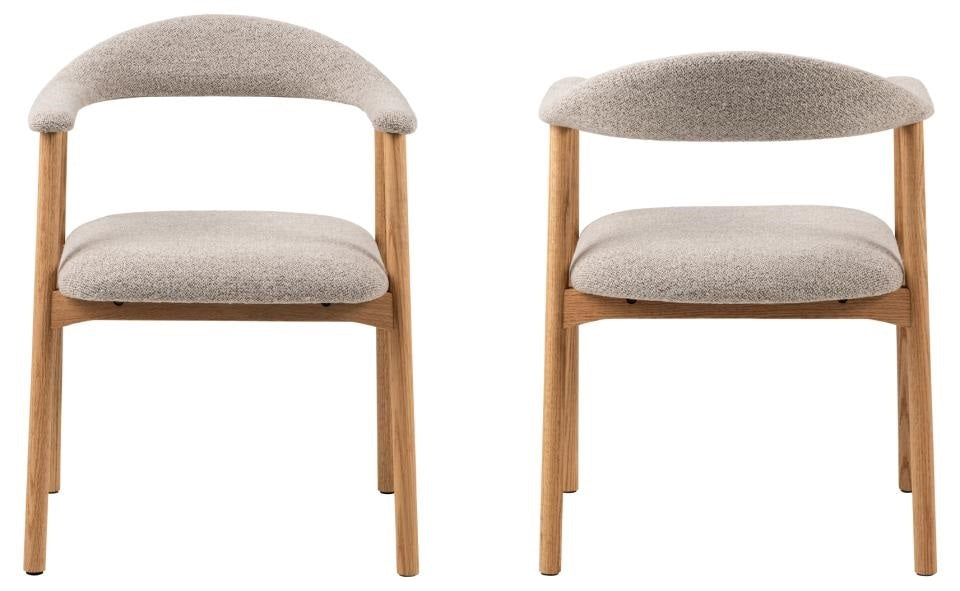 HSM Collection-Eetkamerstoel Ella Met Arm S/2-56x54x76-Zand/White Wash-Stof/Eiken