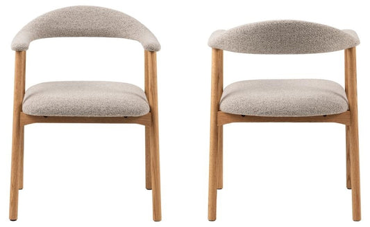 HSM Collection-Eetkamerstoel Ella Met Arm S/2-56x54x76-Zand/White Wash-Stof/Eiken