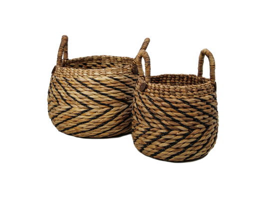 HSM Collection-Mandenset S/2-ø40x42/ø30x36-Naturel/Zwart-Waterhyacint