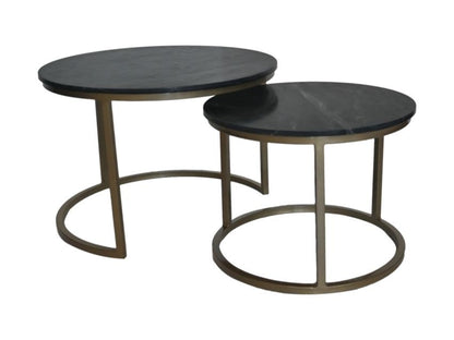 HSM Collection-Ronde Bijzettafel Ronin S/2-ø70x47/ø55x41-Zwart/Goud-Marmer/Metaal