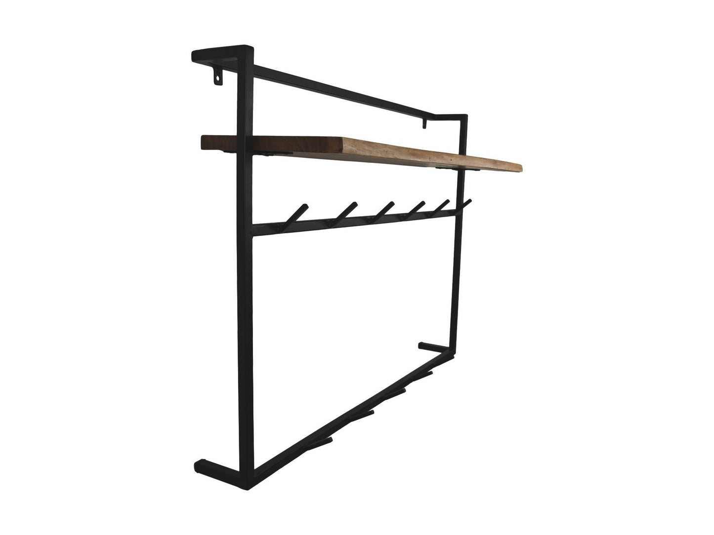 HSM Collection-Wandkapstok Met Plank 11 Haken-100x30x80-Naturel/Zwart-Acacia/Metaal
