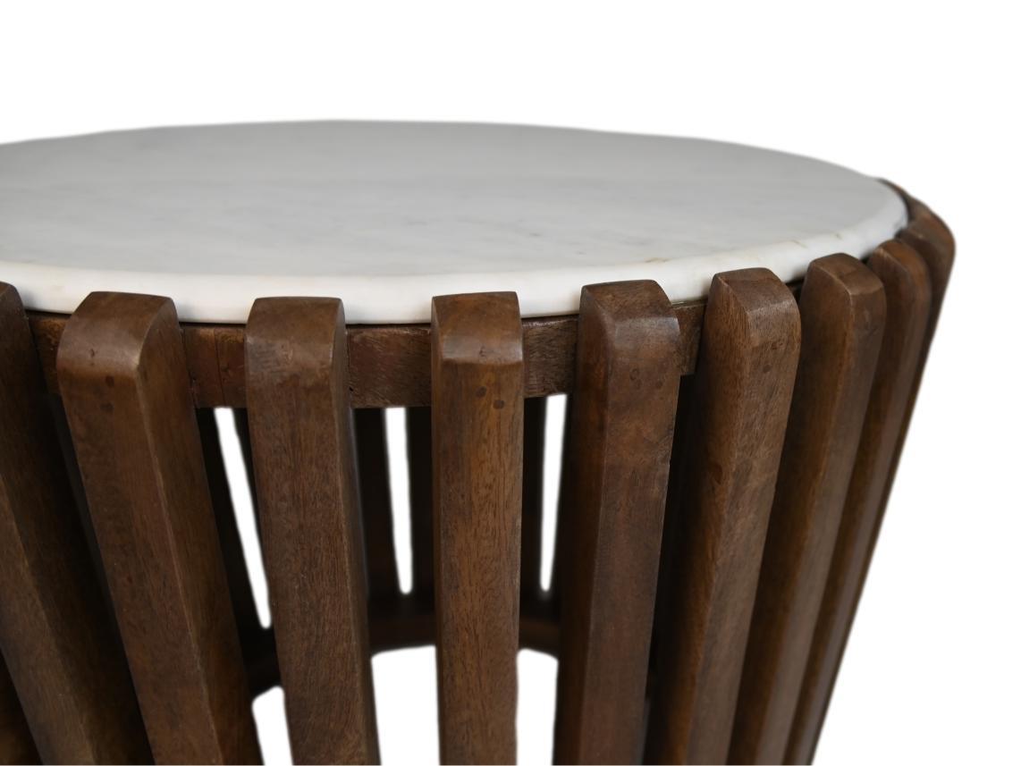 HSM Collection-Ronde Bijzettafel-ø60x60-Bruin/Wit-Mango/Marmer